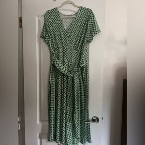 Green Polkadot Faux Wrap Dress